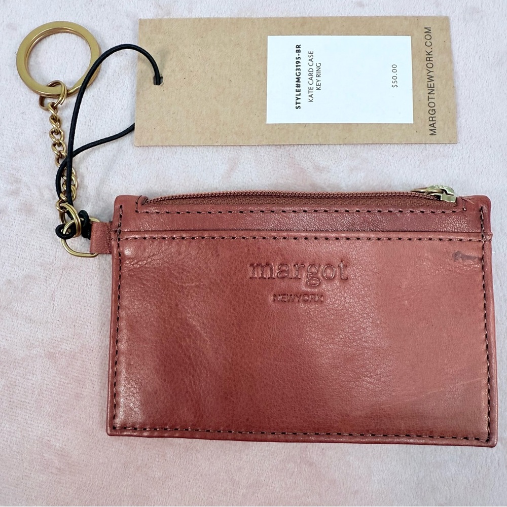 NWT Margot New York Mahogany Leather Card Holder with Keychain - Picture 1 of 4